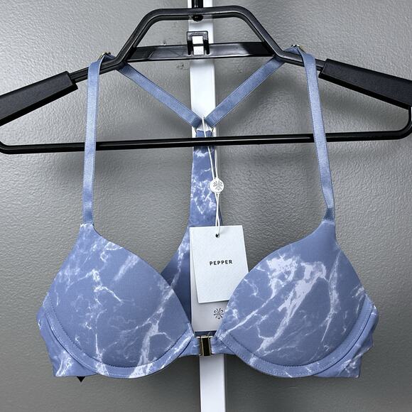 Pepper Racerback Lift Up Bra Marble Sky Blue Size 32AA Underwire New NWT Front - Picture 1 of 9